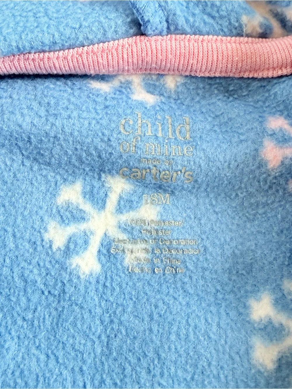 Carter’s Child of mine Blue Snowflake BearFleece One-Piece size 18 month